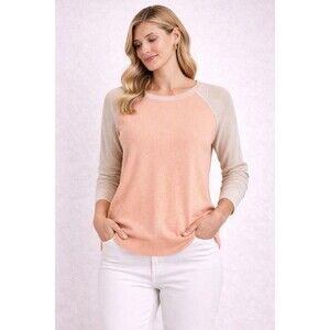 Banana Republic Sweater Women L Peach Cream Raglan Knit Casual